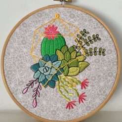 Alternative view of Succulent terrarium machine embroidery  7"x7"
