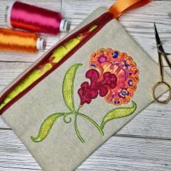 In the hoop applique flower zipper bag pattern